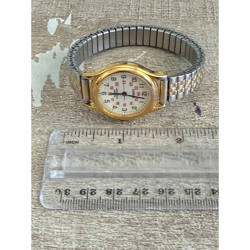 Vintage Lorus Quartz Watch Japan Movt Gold Tone 24 Hour Dial Stretch Band